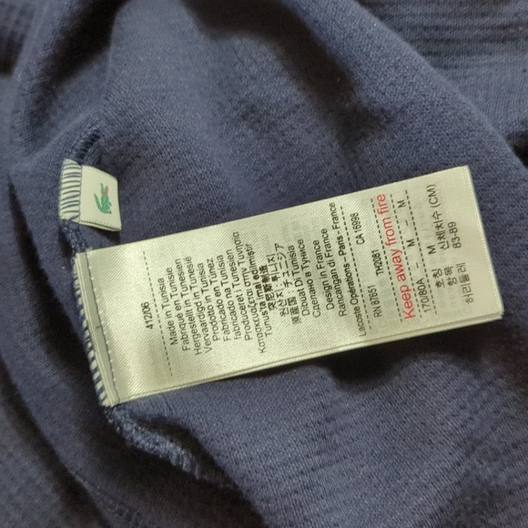 Lacoste Waffle Knit Thermal Sleep Shirt Comfy Cotton Casual Blue Size M - Picture 6 of 6